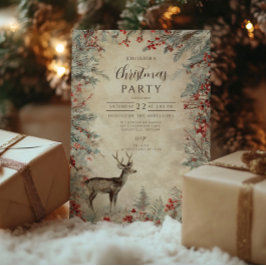 Convite Festa de Natal Rustic Deer Pine Berry