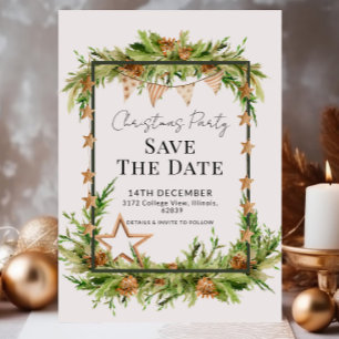 Convite Festa de Natal Rustic Greenery Salve a Data