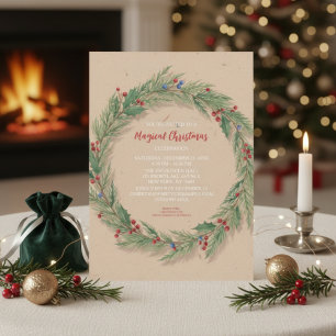 Convite Festa de Natal Rustic Pine Wreath