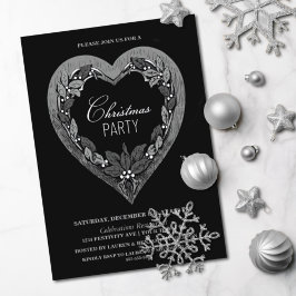 Convite Festa de Natal Rustic Silver Heart