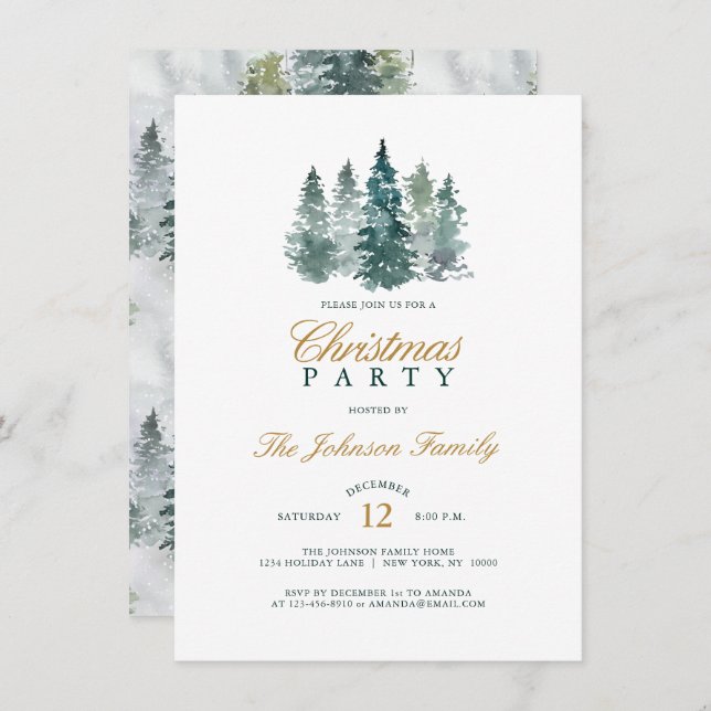 Convite Festa de Natal Rustic Spruce Pine (Frente/Verso)
