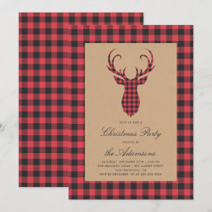 Convite Festa de Natal Rustic Tartan Xadrez Reindeer