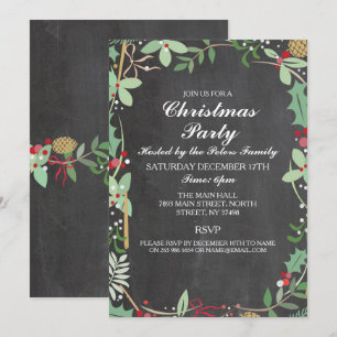 Convite Festa de Natal Rustic Winter Chalk Foliage