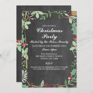 Convite Festa de Natal Rustic Winter Chalk Foliage Convida