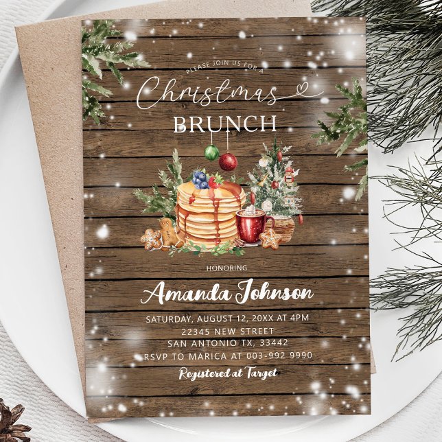 Convite Festa de Natal Rustic Wood Pancake Brunch (Criador carregado)