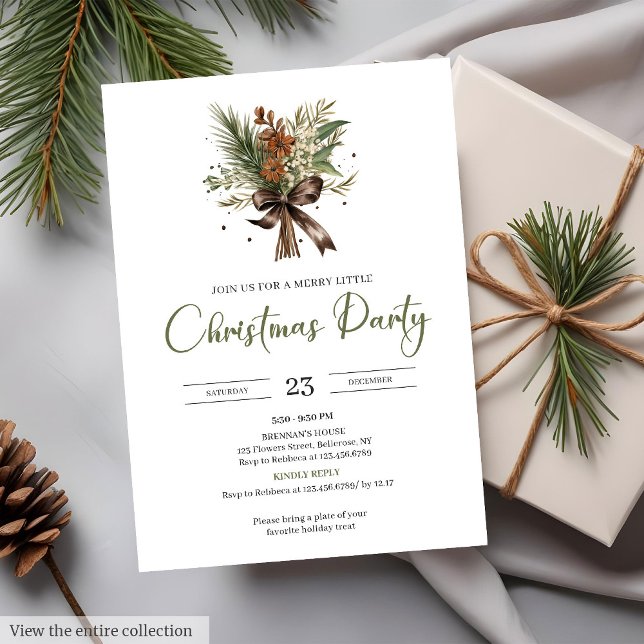 Convite Festa de Natal Rústica com Aquarela Vermelha Verde (Cozy Red Green Watercolor Rustic Christmas Party Invite

)