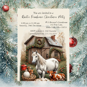 Convite Festa de Natal Rústica com Cavalo de Fazenda Vinta