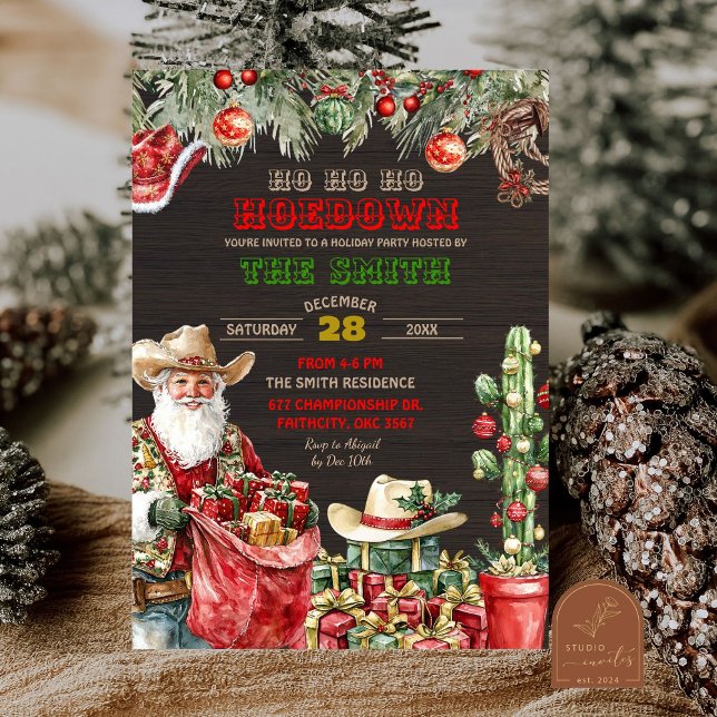 Convite Festa de Natal Rustica de Madeira do Papai Noel Ho (Criador carregado)