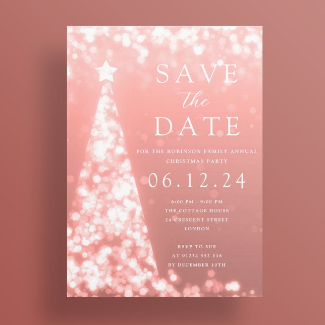Convite Festa De Natal Salve A Rosa Da Árvore Dourada Glam (Christmas Party Save The Date Rose Gold Tree Glam Invitation)