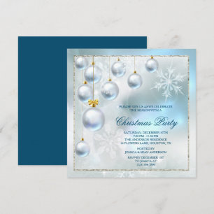 Convite Festa de Natal Silver Baubles e Snowflakes