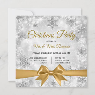 Convite Festa de Natal Silver Winter Sparkle Dourada Ribbo
