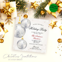 Convite Festa de Natal Simples Elegante Silver Baubles