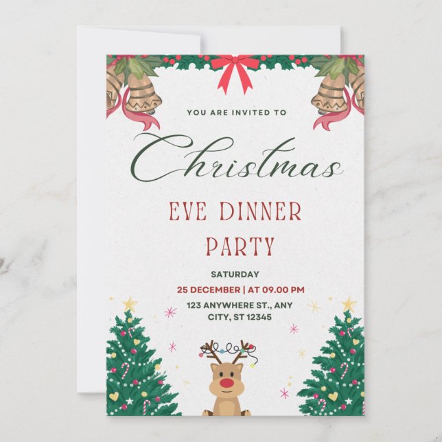 Convite Festa de Natal Simples Verde E Vermelha (Frente)