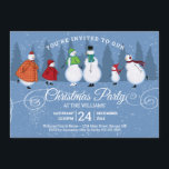 Convite Festa de Natal Snowman - Pinheiros<br><div class="desc">Este Convite de festas de Natal rústico mostra famílias de bonecos de neve patinando juntas num fundo azul de pinheiros e caindo neve. Personalize com todos os detalhes da festa de férias. Desenhado por artistas ©Tim Coffey e Susan Coffey.</div>