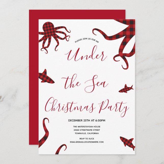 Convite Festa de Natal, sob o Mar Vermelho, Animais de Xad (Frente/Verso)