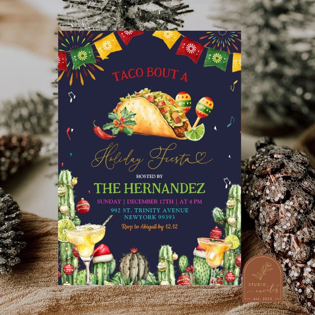 Convite Festa de Natal Taco Bout Night Fiesta Margaritas (Criador carregado)