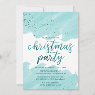 Convite Festa de Natal Teal Watercolor