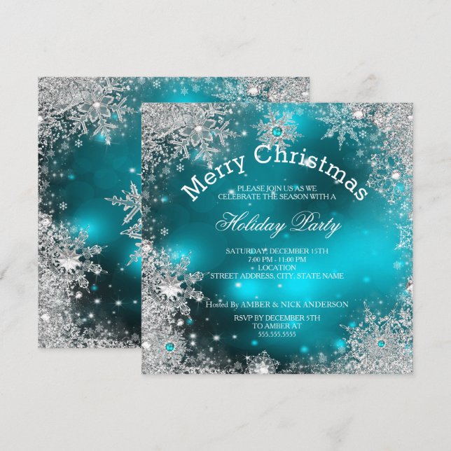 Convite Festa de Natal Teal Winter Wonderland (Frente/Verso)