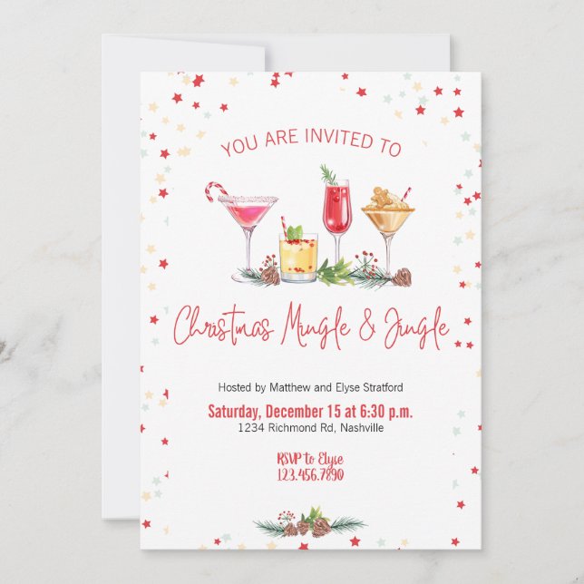Convite Festa de Natal - Trabalho de Natal com Cocktail (Frente)