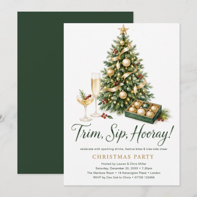 Convite Festa de Natal Trim, Sip, Hooray (Frente/Verso)