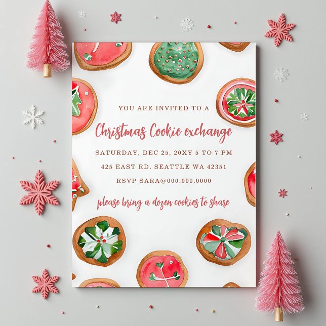 Convite Festa de Natal Troca de Biscoitos Festivos Vermelh (Red Green Festive Cookie Exchange Christmas Party Invitation)