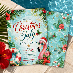 Convite Festa de Natal Tropical em Julho na Piscina