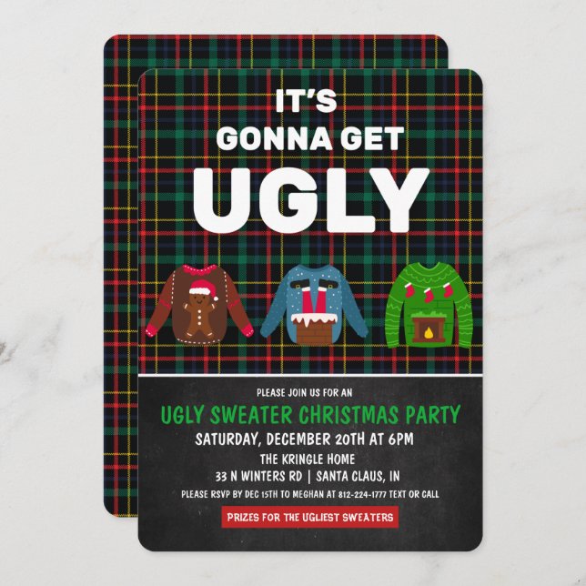 Convite Festa de Natal Ugly Sweater (Frente/Verso)