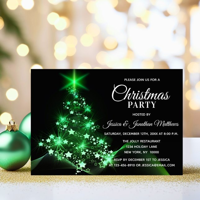 Convite FESTA DE NATAL Verde Brilhante Luzes de Neve Árvor (CHRISTMAS PARTY Green Twinkle Lights Snow Tree Invitation)
