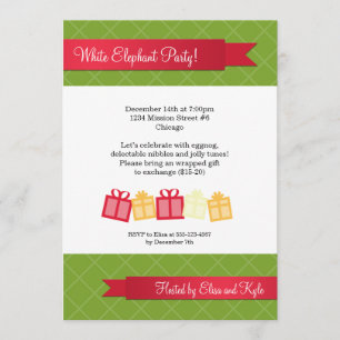 Convite Festa de Natal verde com fita vermelha para troca