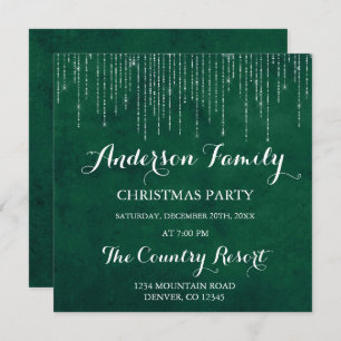 Convite Festa de Natal verde da família da luz da corda