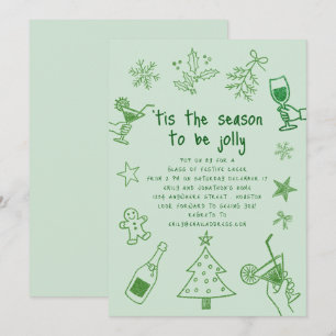 Convite Festa de Natal Verde Desenhada à Mão Escrivível