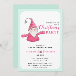 Convite Festa de Natal Verde e Rosa Gnomo