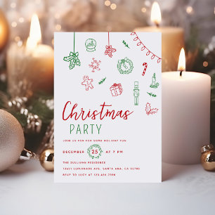 Convite Festa de Natal Verde e Vermelho Desenhado à Mão