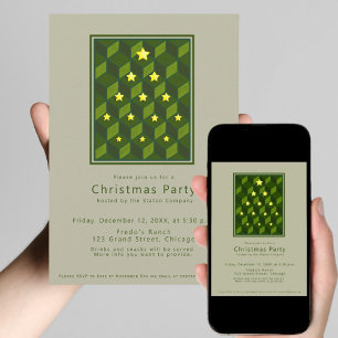 Convite Festa de Natal Verde Inspirada por Escher Minimali