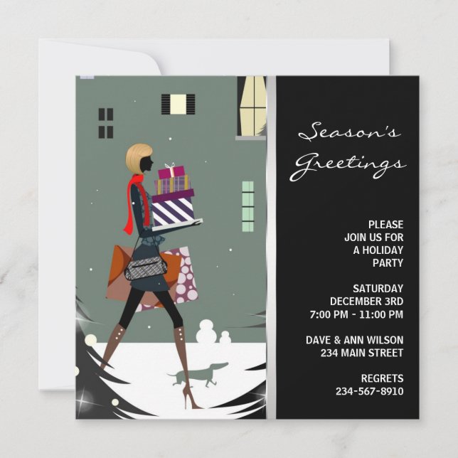 Convite Festa de Natal Verde Preta Cosmopolita Chic (Frente)