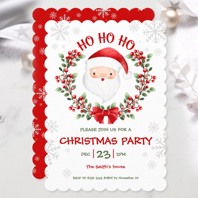 Convite Festa de Natal Verde Vermelho Branco e Papais noei (Cute Santa White Red Green Christmas Party Invitation)