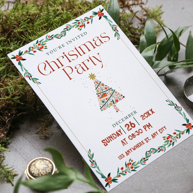 Convite Festa de Natal Verde Vermelho Moderno (Green Red Modern Christmas Party Invitation)