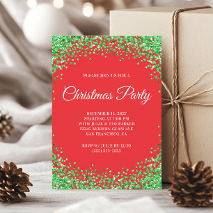 Convite Festa de Natal Vermelha com Borda de Brilho Verde