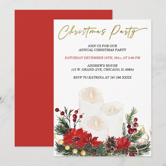 Convite Festa de Natal Vermelha e Dourada Imprimível (Frente/Verso)