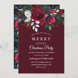 Convite Festa de Natal vermelha floral moderna de Borgonha