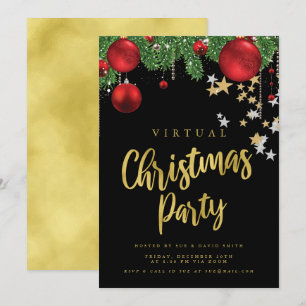 Convite Festa de Natal Vermelho Negro, Dourado VIRTUAL