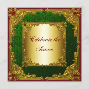 Convite Festa de Natal Vermelho Verde Dourado Elegante