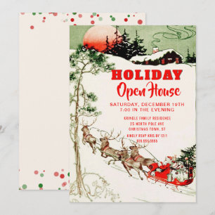 Convite Festa de Natal Vintage de Casa Aberta com Renas do