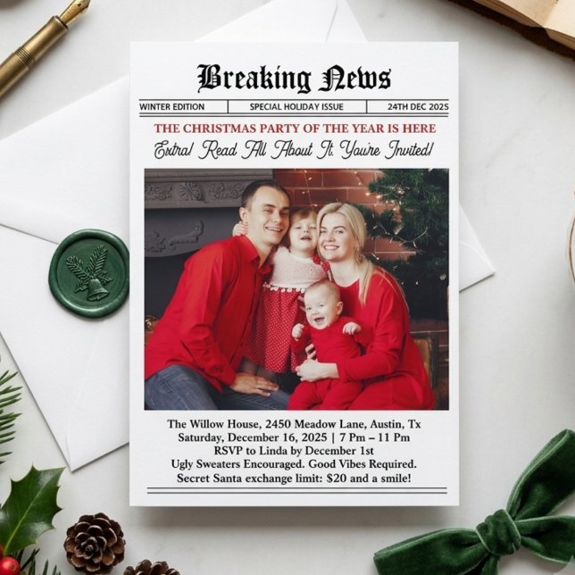 Convite Festa de Natal Vintage de Jornal (christmas invitations )