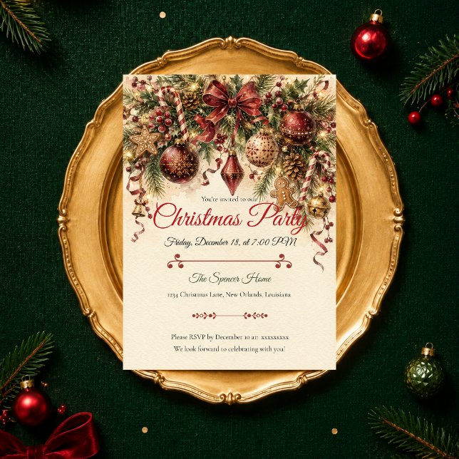 Convite Festa de Natal Vintage Elegante (Criador carregado)