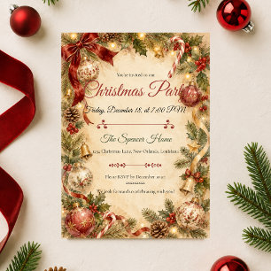 Convite Festa de Natal Vintage Elegante
