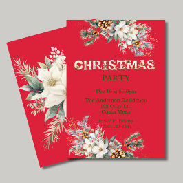 Convite Festa de Natal Vintage Red e Dourada Greenery