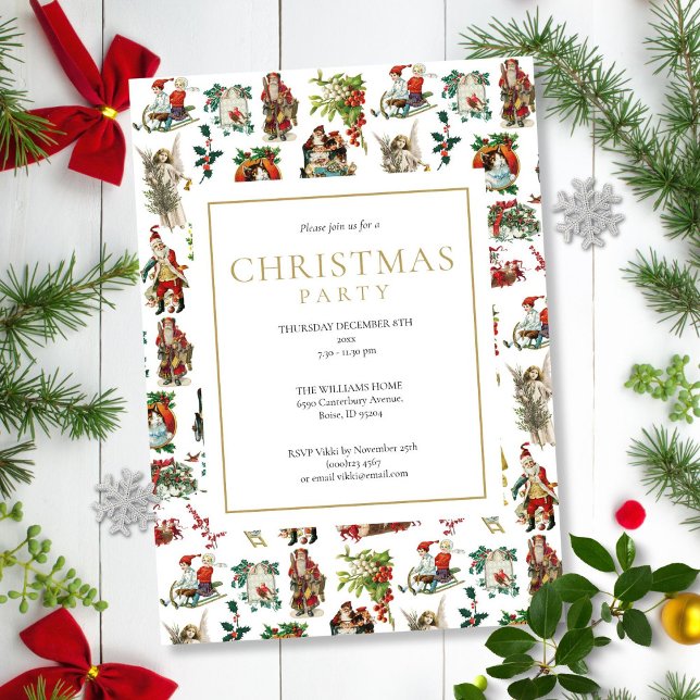 Convite Festa de Natal Vintage Retro (Vintage Retro Christmas Holiday Party Invitation)