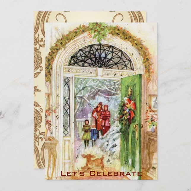 Convite Festa de Natal Vintage Victorian Holiday (Frente/Verso)