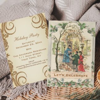 Convite Festa de Natal Vintage Victorian Holiday